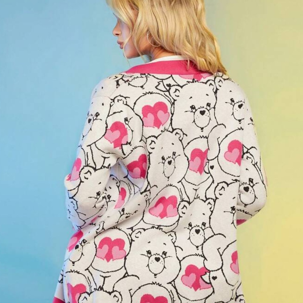 SHEIN X Care Bears Cartoon Pattern Drop Shoulder Cardigan Sz L
